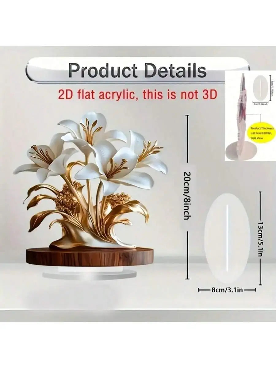 Floral Desktop Decoration Ornament 20x20cm Acrylic 2D Flat Home Decor Easy Install Practical Flower Desk Accessory