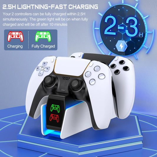 RGB PS5 Dual Controller Charging Station with LED Charging Indicators