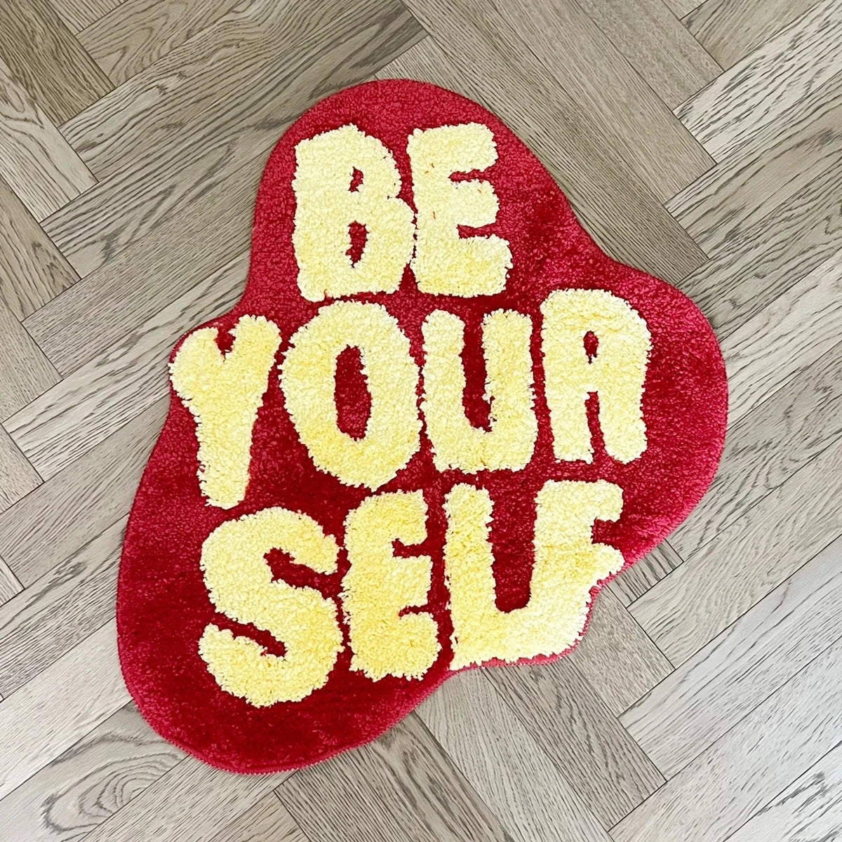 Be Yourself Tufted Rug Irregular Heart Shaped Area Rug Soft Plush Non Slip Floor Mat for Bedroom Living Room Dorm Decor