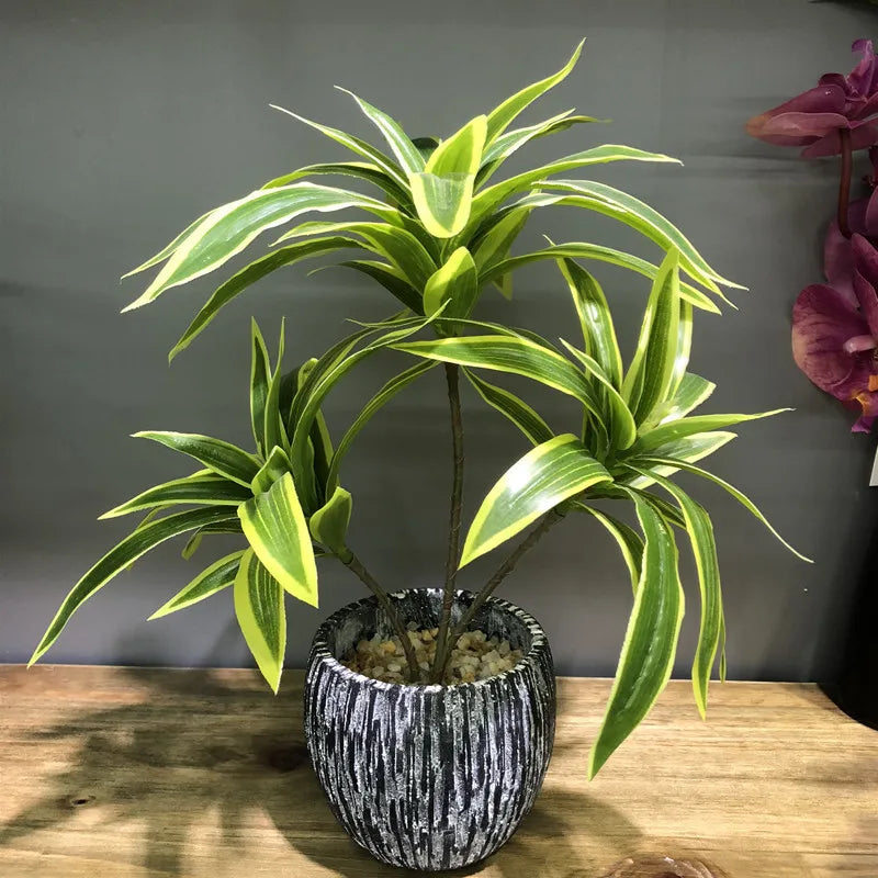 35CM 3 Fork Artificial Desktop Fake Plants Green Plastic Palm Tree Bunch Flower Material Office Living Room Christmas Home Decor
