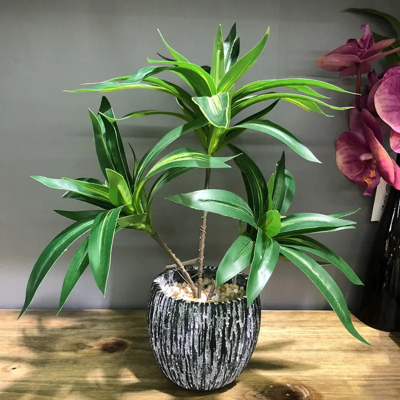 35CM 3 Fork Artificial Desktop Fake Plants Green Plastic Palm Tree Bunch Flower Material Office Living Room Christmas Home Decor