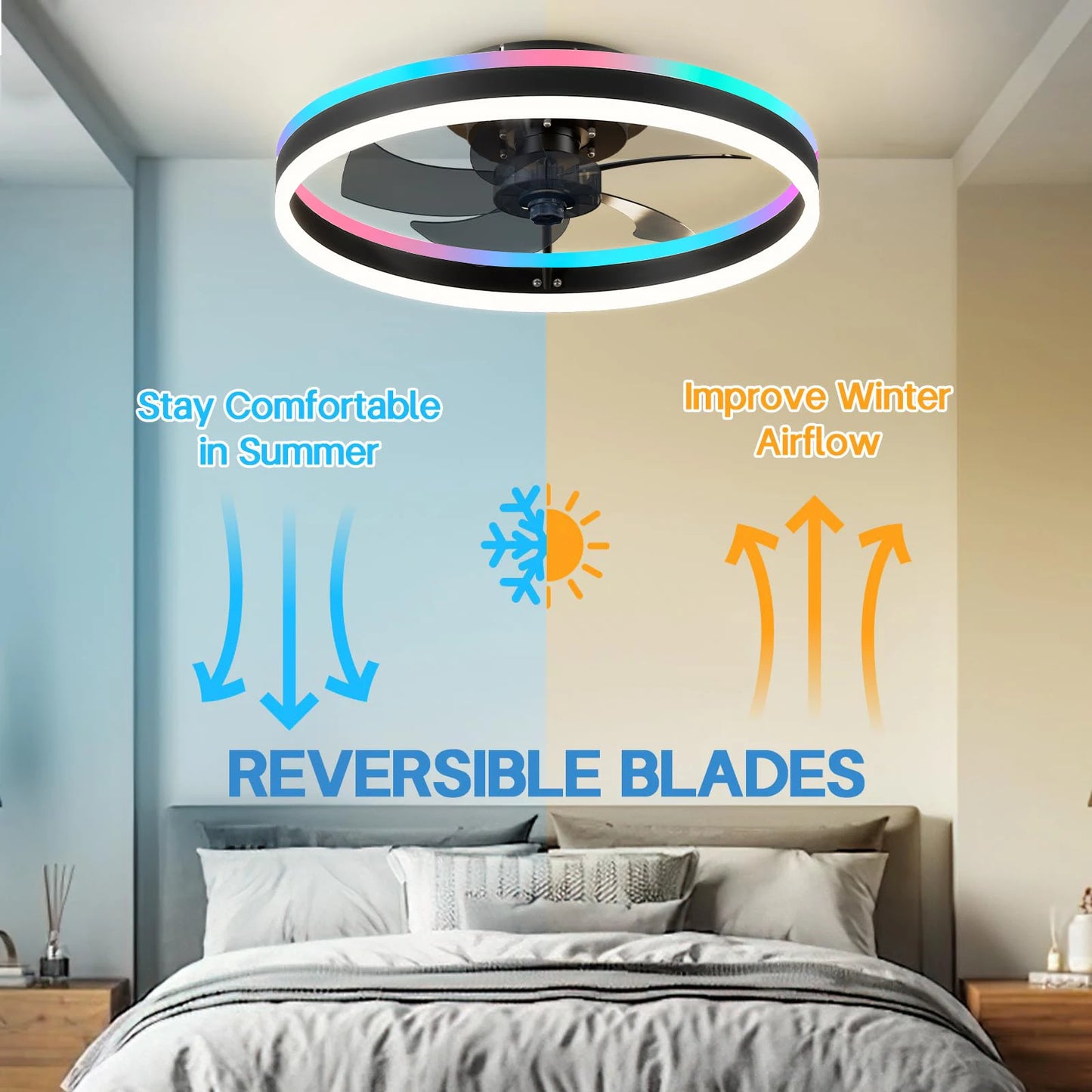 50CM RGB Ceiling Fan with LED Light – 6 Speeds, Remote Control