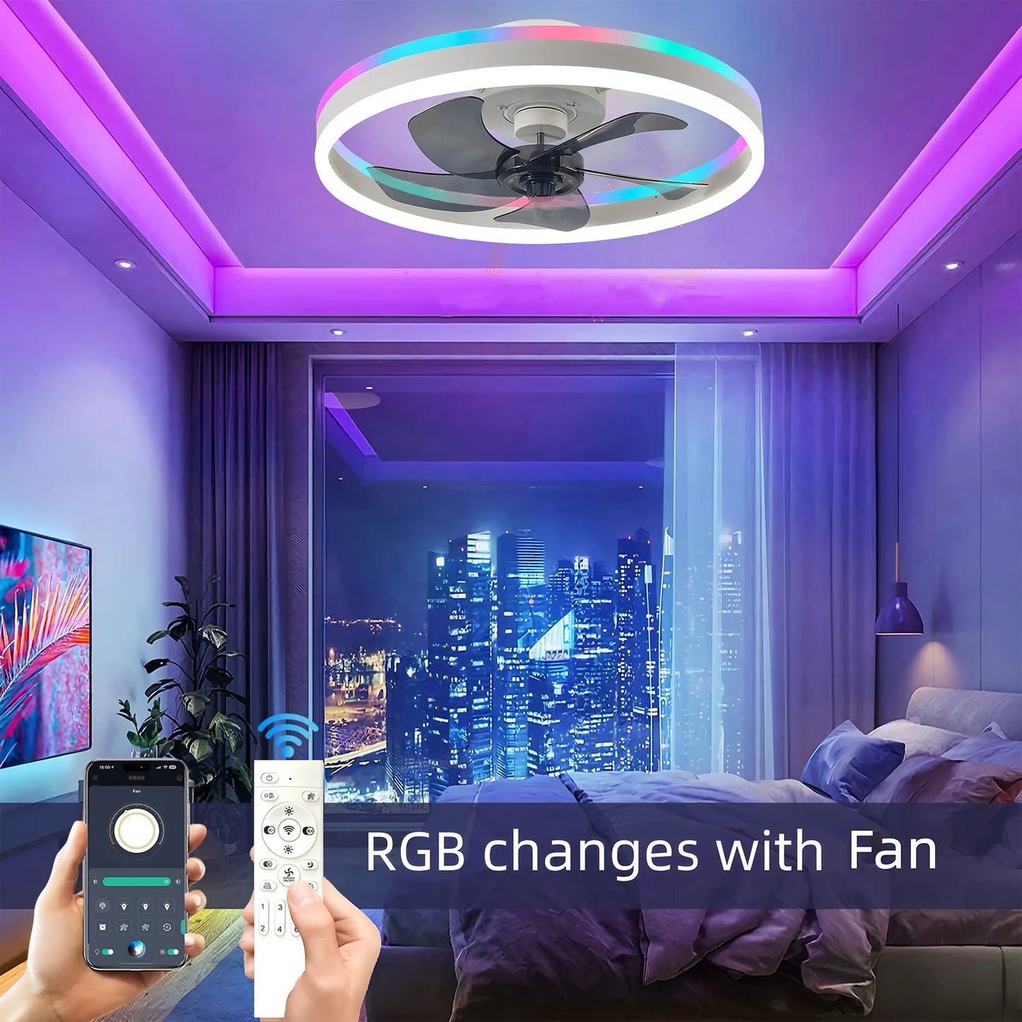 50CM RGB Ceiling Fan with LED Light – 6 Speeds, Remote Control