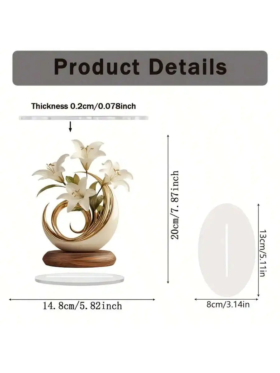 Floral Desktop Decoration Ornament 20x20cm Acrylic 2D Flat Home Decor Easy Install Practical Flower Desk Accessory
