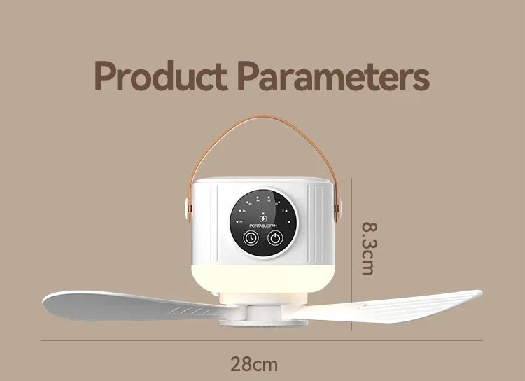 Portable Rechargeable Ceiling Fan – 4 Speeds, LED Light, Remote