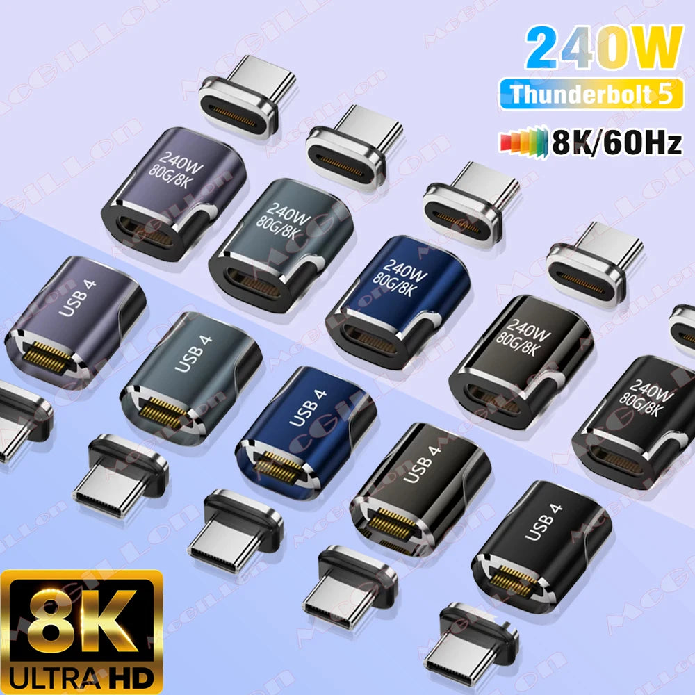 USB4 Magnetic Adapter 240W 80Gbps Thunderbolt 5/4 USB-C Converter | 8K 60Hz