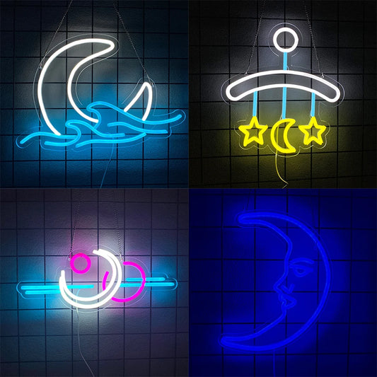 Moon & Stars Neon Wall Light