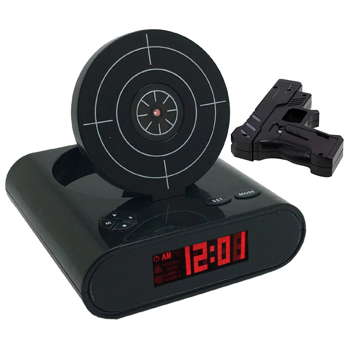 Target Shooting Alarm Clock – LED Display, 2 Alarm Modes, Infrared Gun