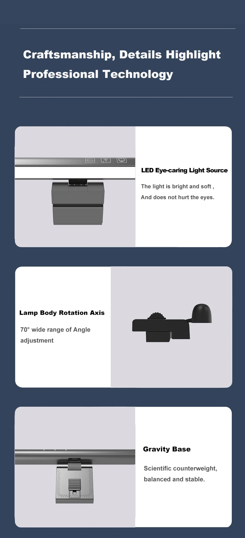 LED Monitor Light Bar – 3 Color Temps, Dimmable, Eye Protection