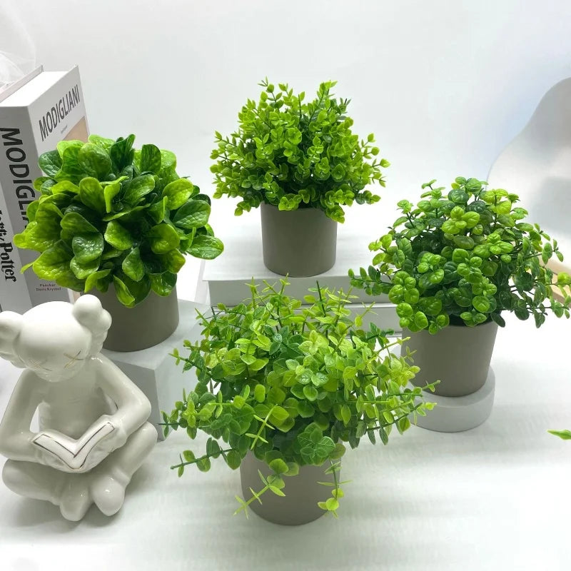 Green Artificial Plants Bonsai Small Simulated Plants Fake Flowers Office Table Potted Desk Ornaments Home Office Garden Decor