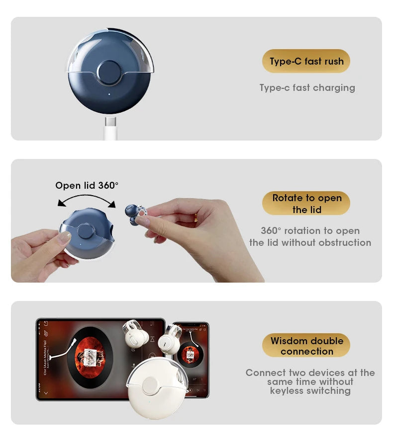 Bluetooth Earbuds True Clip-on Wireless Earphones Noise Cancelling Bluetooth Headsets Earcuffs Handsfree With Mic For Xiaomi ios