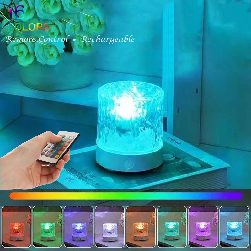 RGB 16 Colors Water Ripple Atmosphere Light Remote Control Dynamic Flame Starry Sky Romantic Bedroom Decor Projection Night Lamp