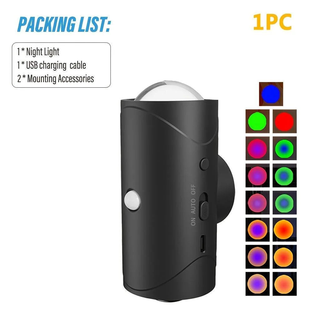 RGB LED Night Light with Motion Sensor Rechargeable Wall Lamp Gradient Ambient Light Dimmable Indoor Light Magnetic Step Lamp