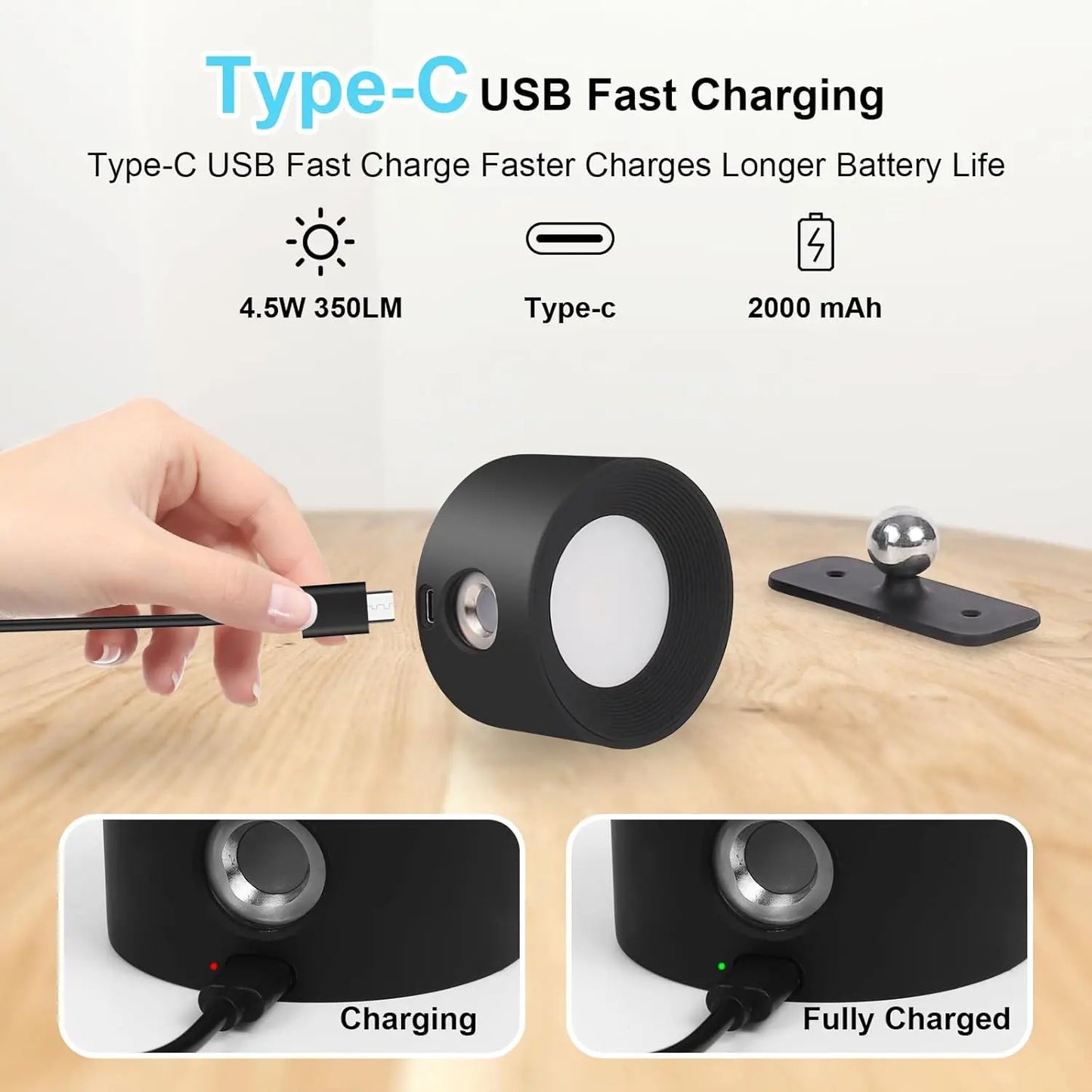 RGB LED Wall Sconce – Battery/USB, Touch Control, 360° Rotation