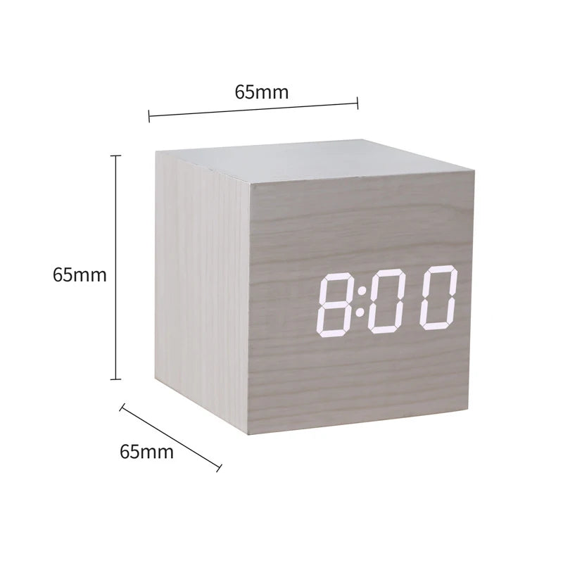 LED Digital Alarm Clock – Wood Finish, Voice Control, USB/Battery