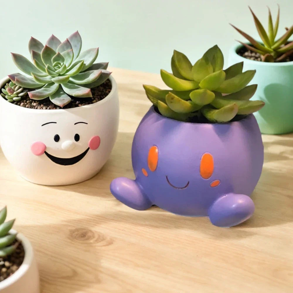 Desktop Cute Resin Decorative Flowerpot Cute Cartoon Shape Flowerpot Balcony Desktop Plant Decorative Flowerpot