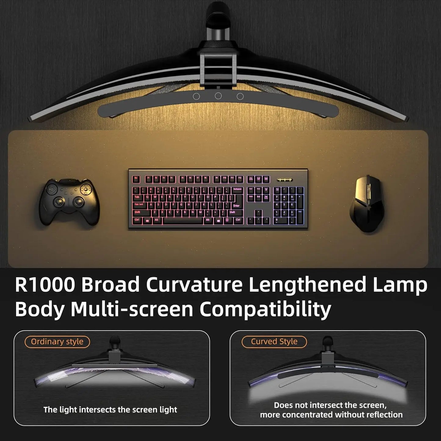 Curved Monitor Light Bar – RGB Backlight, 3 Color Temps, USB-C