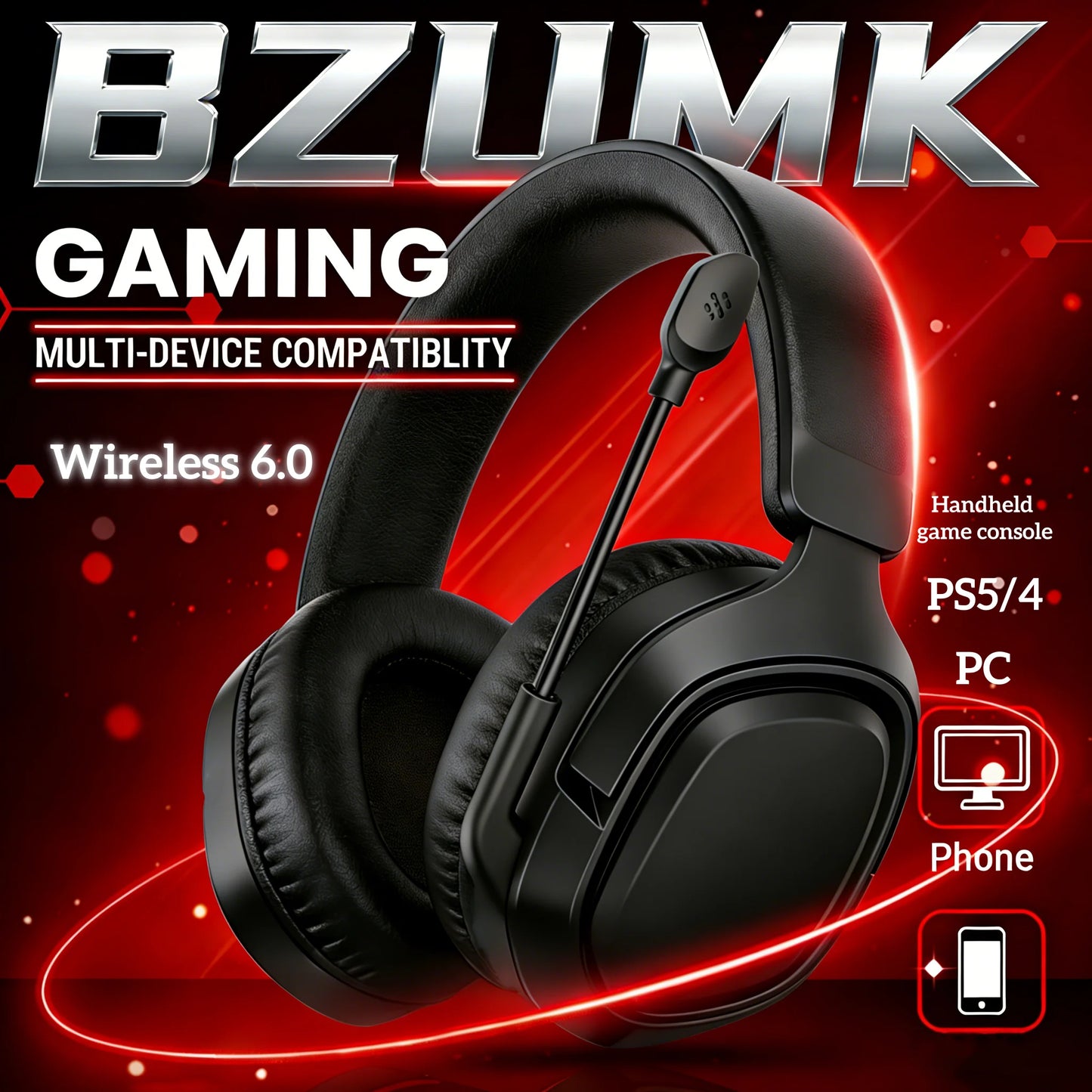 GT808 gaming headset is an ergonomic over-ear wireless headset, equipped with a 360-degree rotatable microphone and breathable
