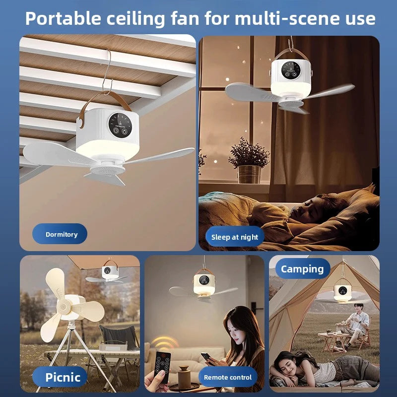 Portable Rechargeable Ceiling Fan – 4 Speeds, LED Light, Remote