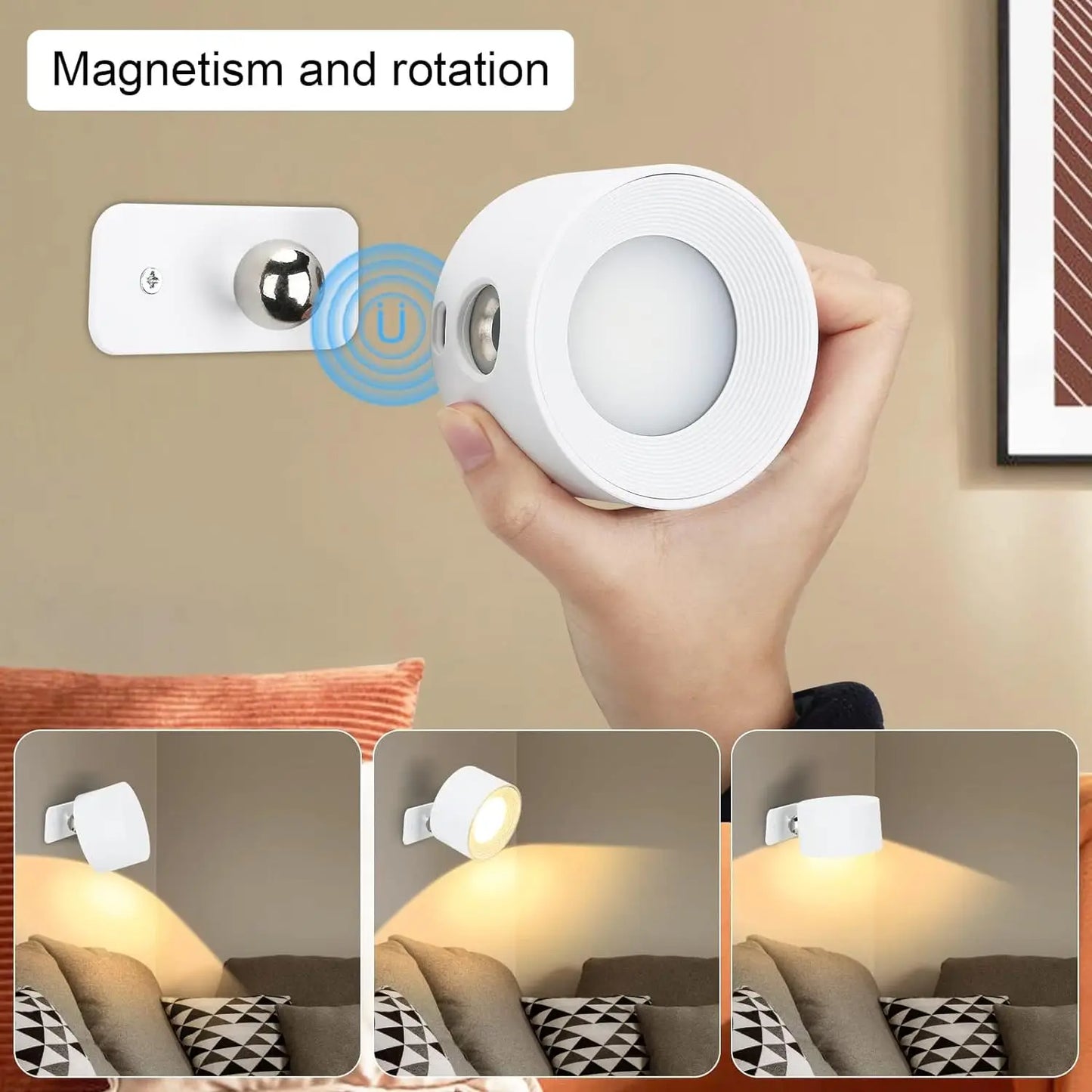 RGB LED Wall Sconce – Battery/USB, Touch Control, 360° Rotation