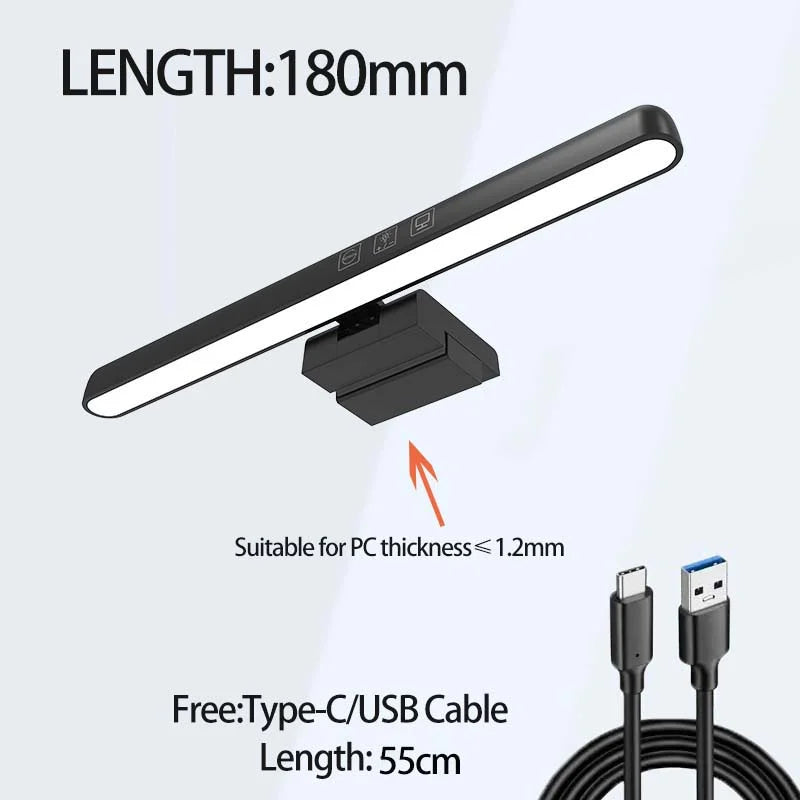 LED Monitor Light Bar – 3 Color Temps, Dimmable, Eye Protection