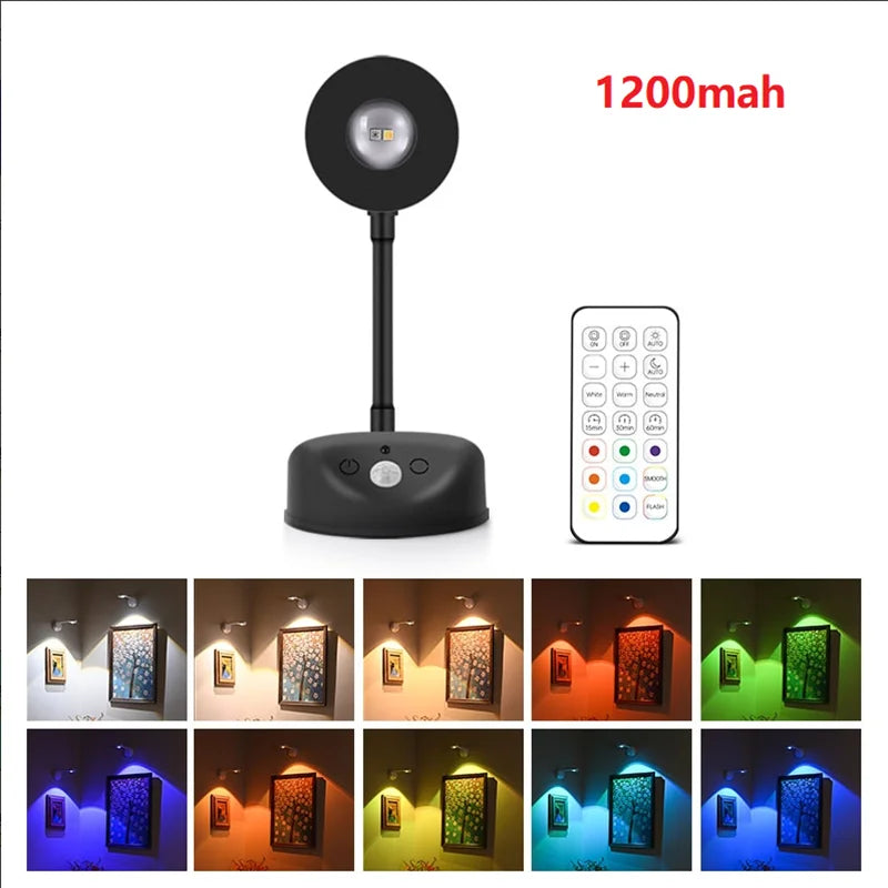 RGB LED Motion Sensor Wall Lamp Set 16 Colors Dimmable USB Rechargeable 2000mAh Intelligent Human Sensing Art Picture Light