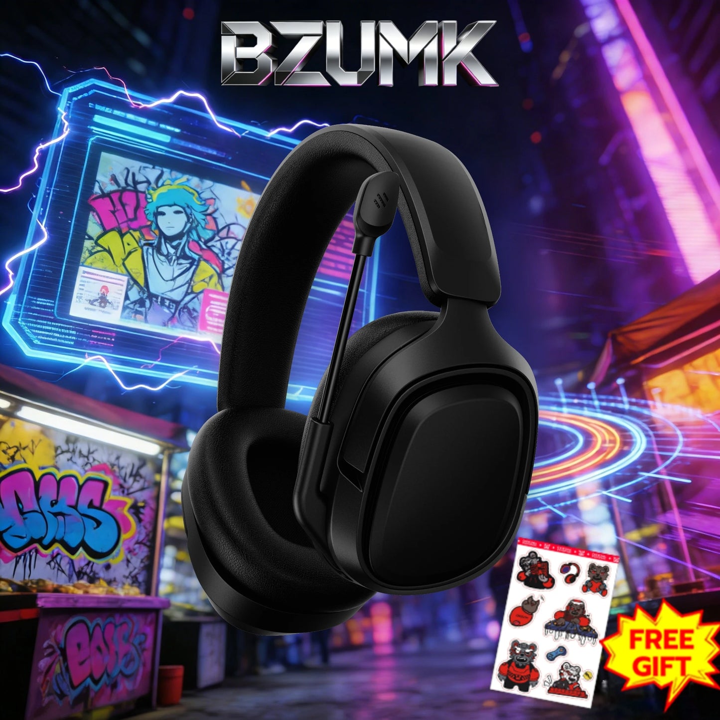 GT808 gaming headset is an ergonomic over-ear wireless headset, equipped with a 360-degree rotatable microphone and breathable