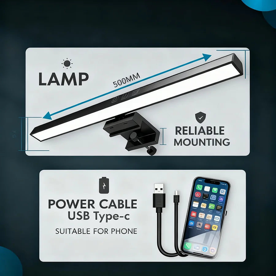 LED Monitor Light Bar – 3 Color Temps, Dimmable, Eye Protection