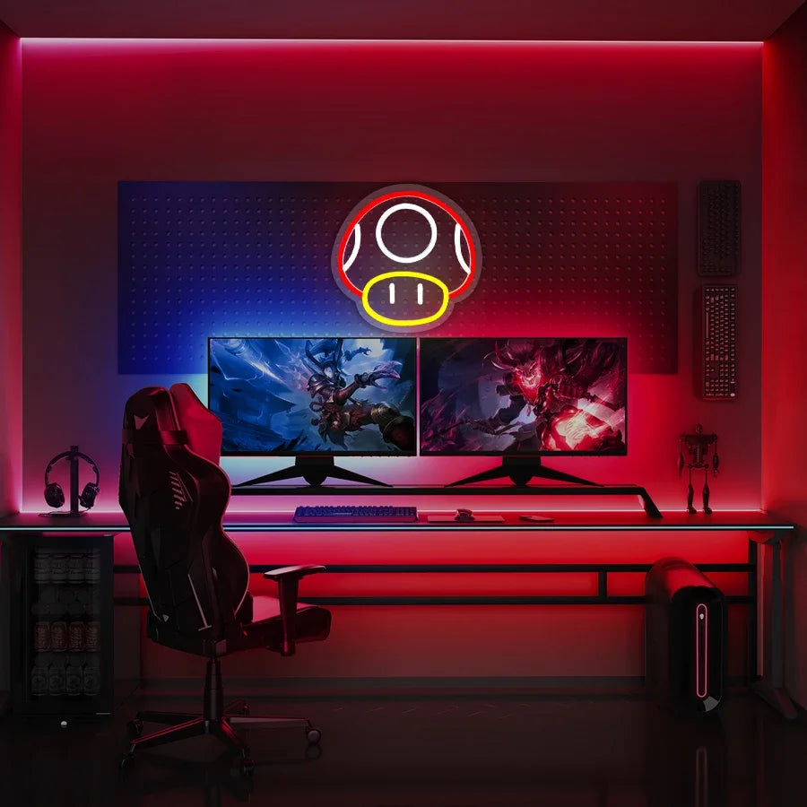 Beauty Salon Decor Room Wallpaper for Wall Bar Neon Gamer Decoration Game Sign Light Up Man Mushroom Birthday Gifts Boys Cave
