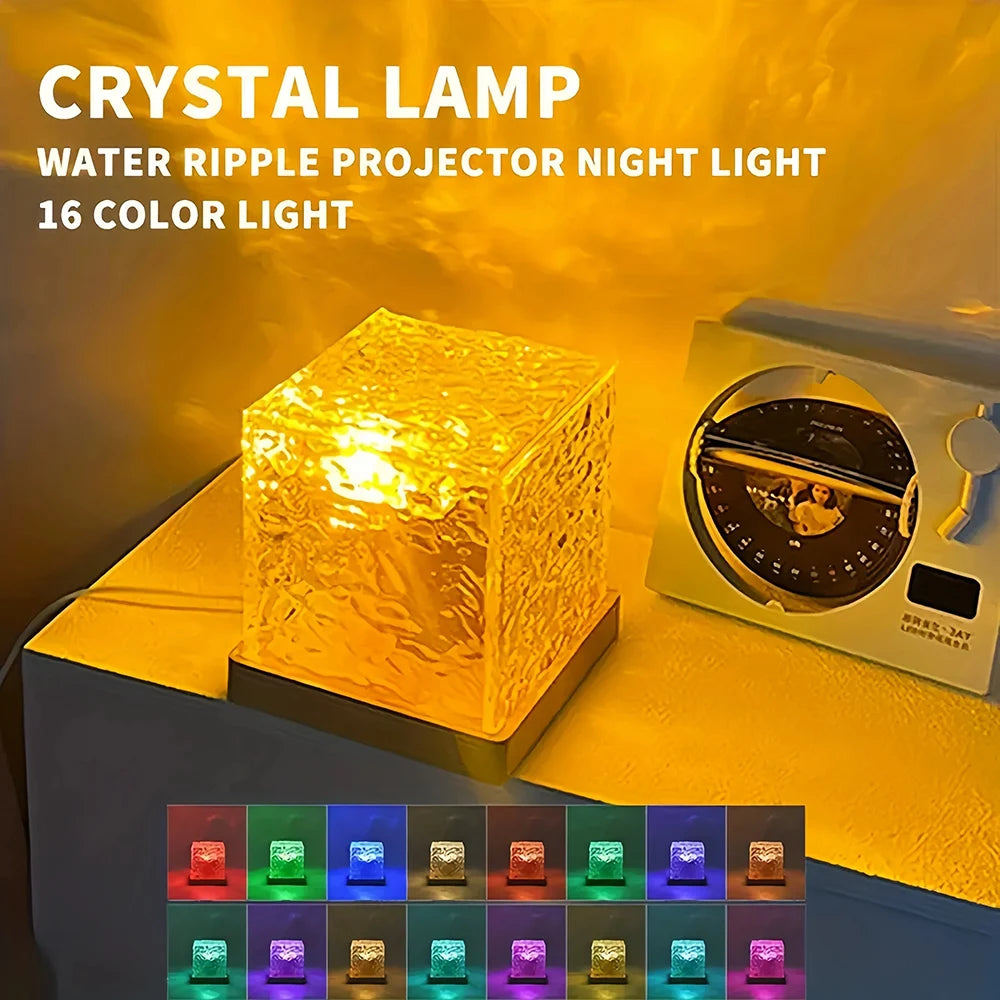 RGB16 Color Water Ripple Ambient Light, Bedroom Light and Shadow Atmosphere, Rotating Table Lamp, Bedside Night Light