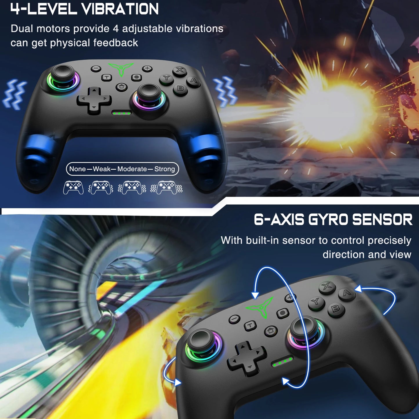 Dinofire Wireless RGB Gaming Controller for Switch, PC & Mobile