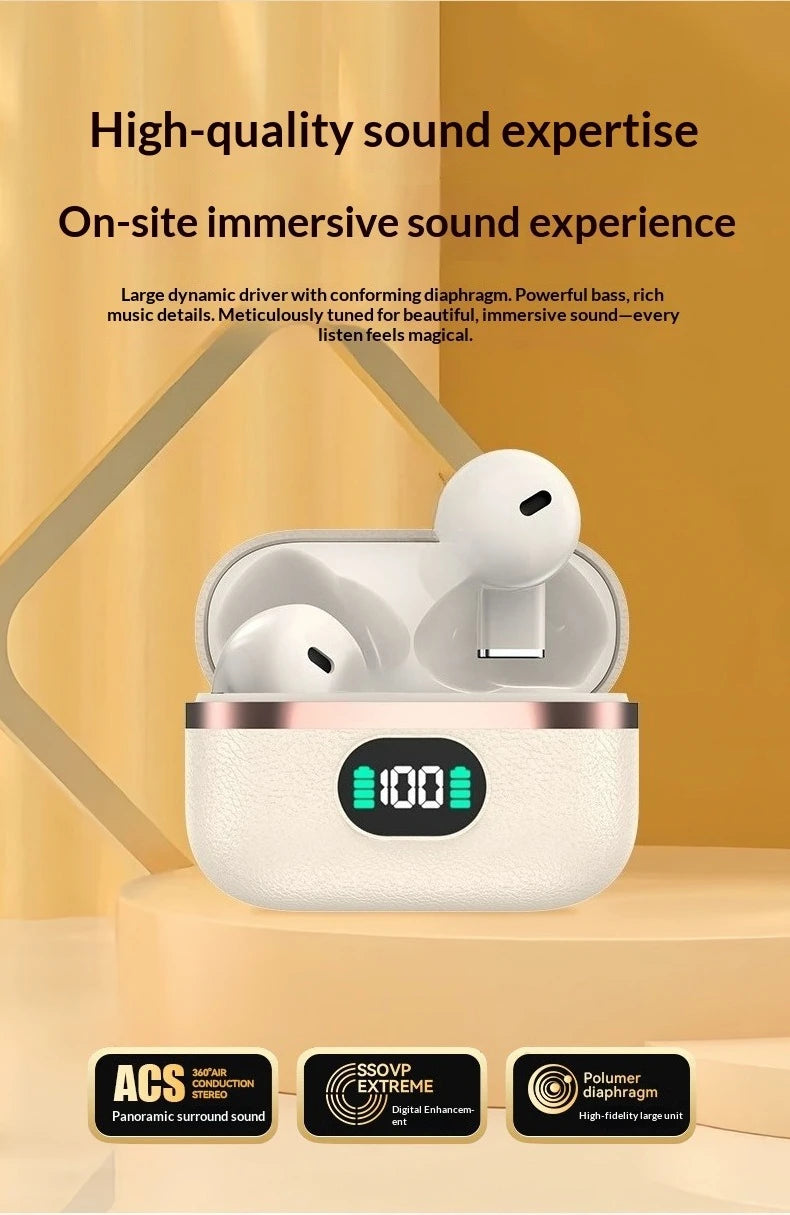 Bluetooth 5.4 Earbuds Semi-in-ear Design Endurance Battery Wireless Earphones With Mic Music Companion for Battery Display