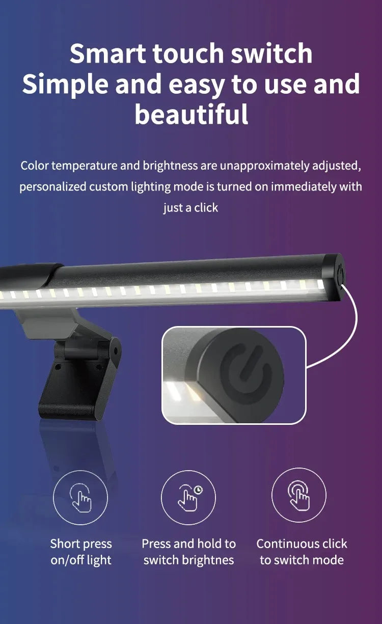 LED Monitor Light Bar – 3 Color Temps, Dimmable, Eye Protection
