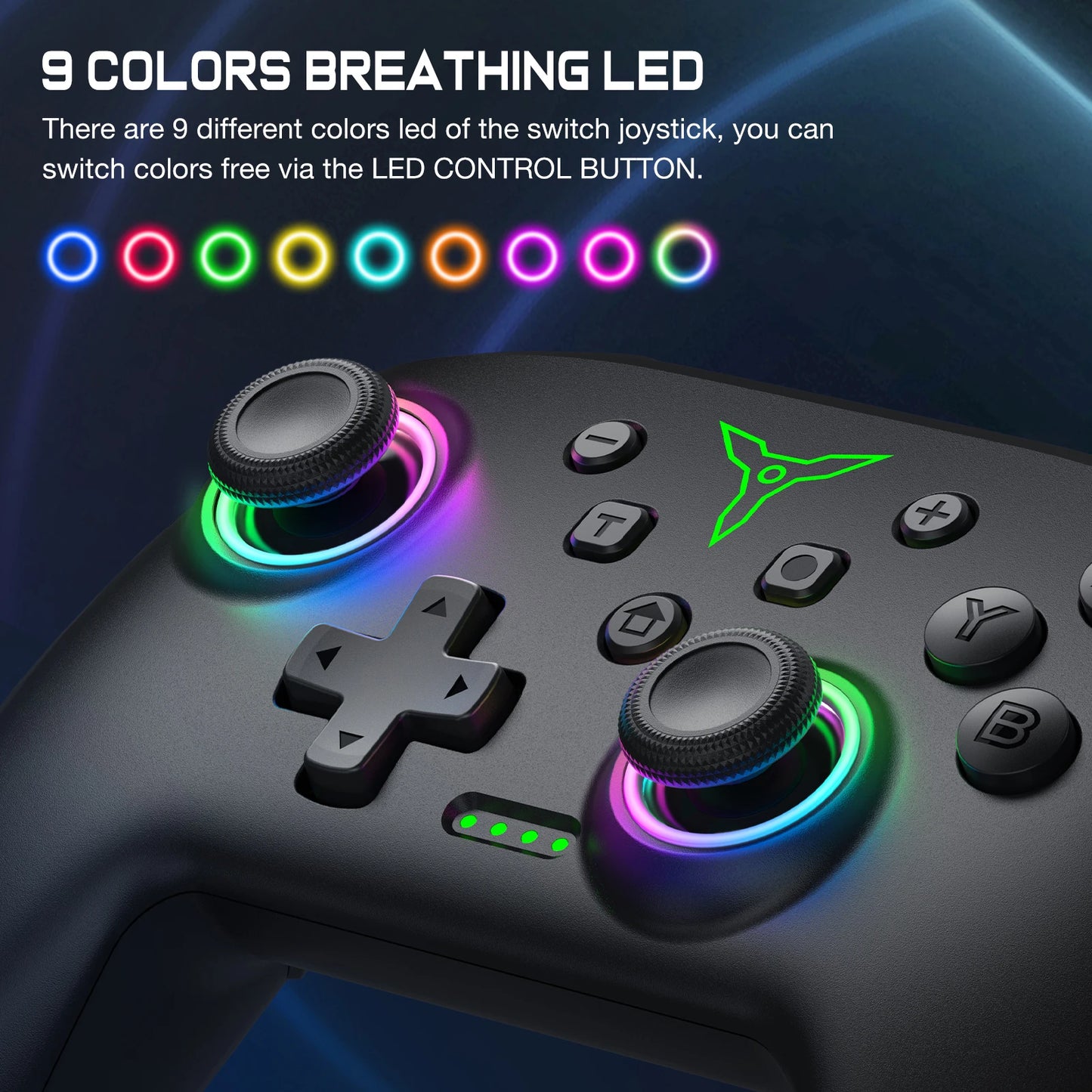 Dinofire Wireless RGB Gaming Controller for Switch, PC & Mobile