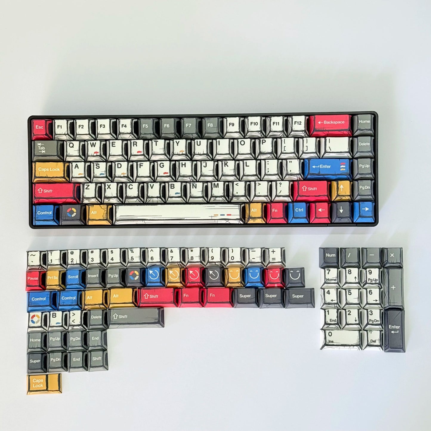 Comic Keycaps Set – Cherry Profile PBT, Red Blue White