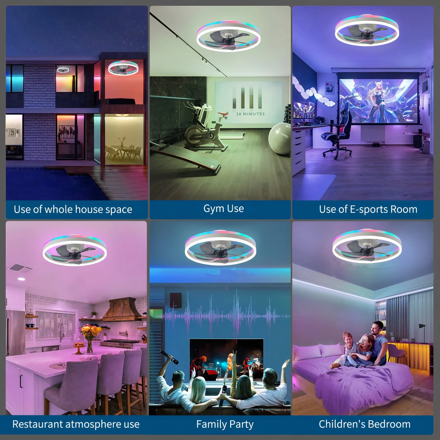 50CM RGB Ceiling Fan with LED Light – 6 Speeds, Remote Control