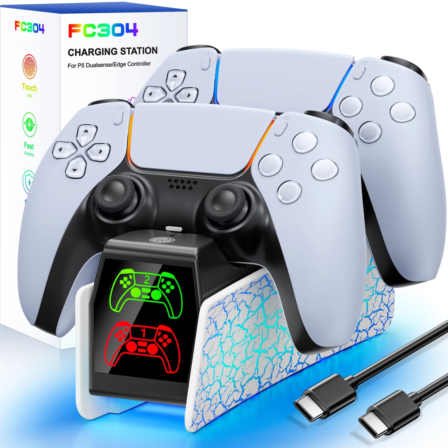 RGB PS5 Dual Controller Charging Station with LED Charging Indicators