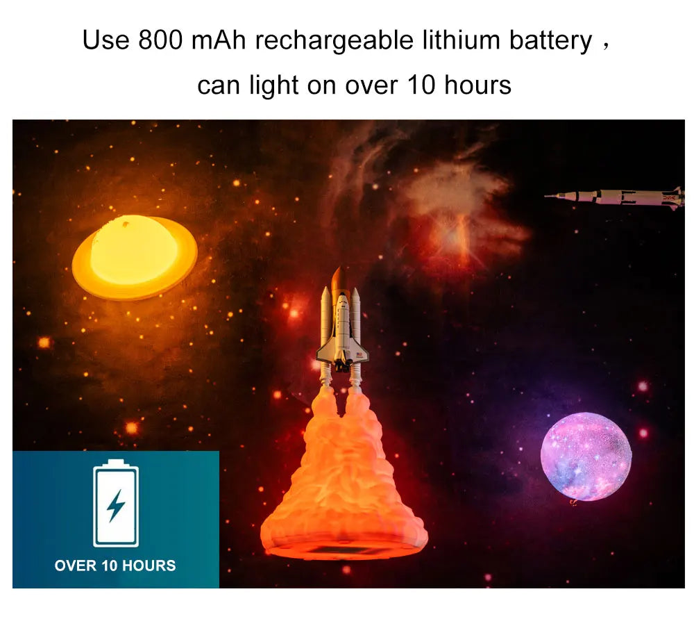 Newest Dropship 3D Print Saturn V Lamps Rechargeable Night Light Apollo 5 for Moon Land Space Lover As Room Decoration