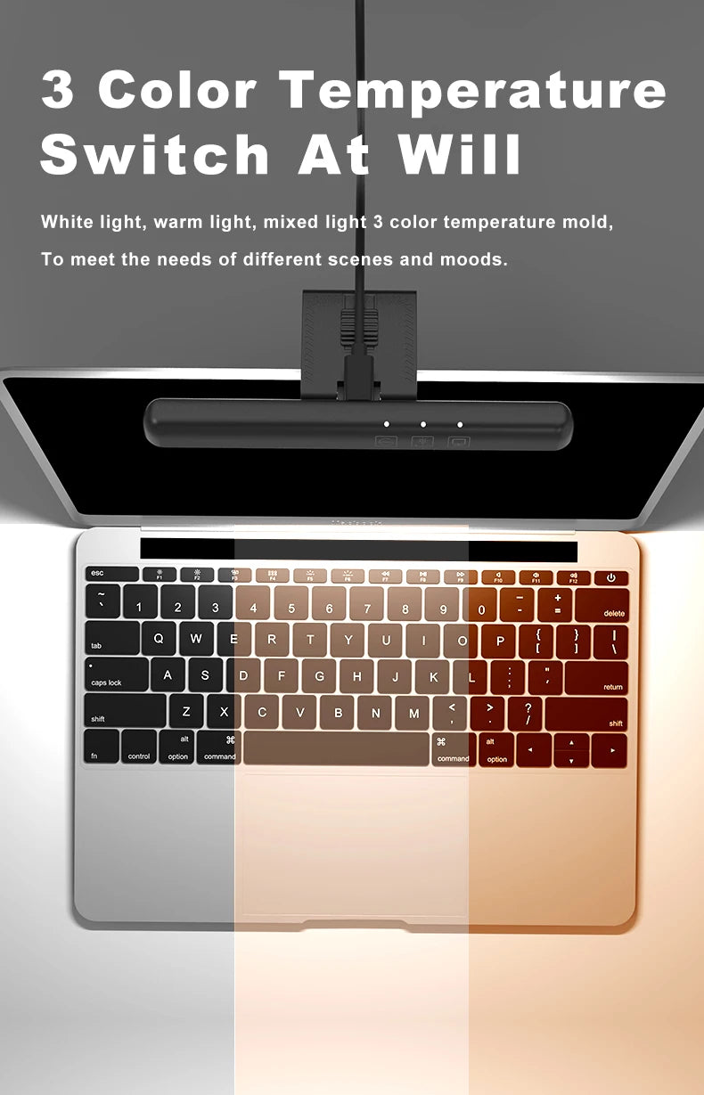 LED Monitor Light Bar – 3 Color Temps, Dimmable, Eye Protection
