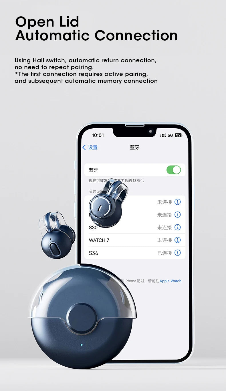 Bluetooth Earbuds True Clip-on Wireless Earphones Noise Cancelling Bluetooth Headsets Earcuffs Handsfree With Mic For Xiaomi ios