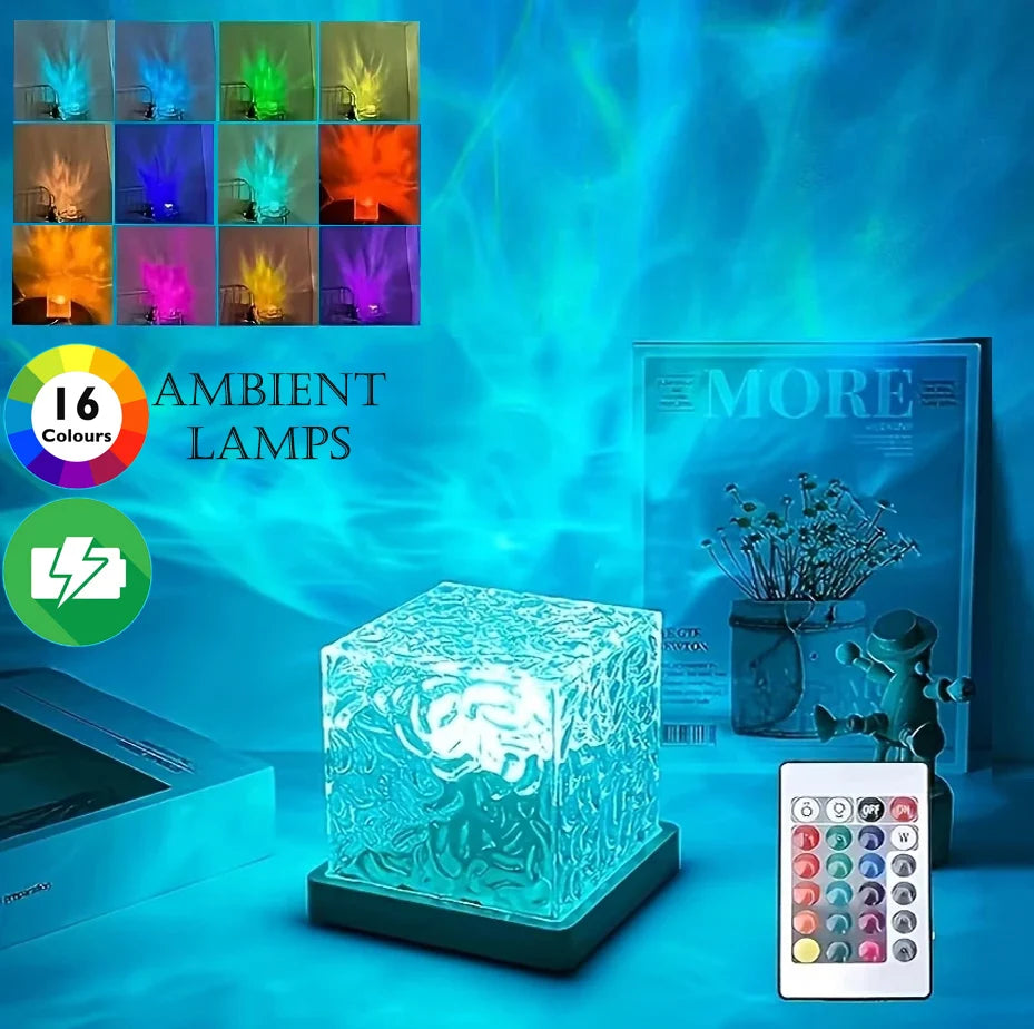 RGB16 Color Water Ripple Ambient Light, Bedroom Light and Shadow Atmosphere, Rotating Table Lamp, Bedside Night Light