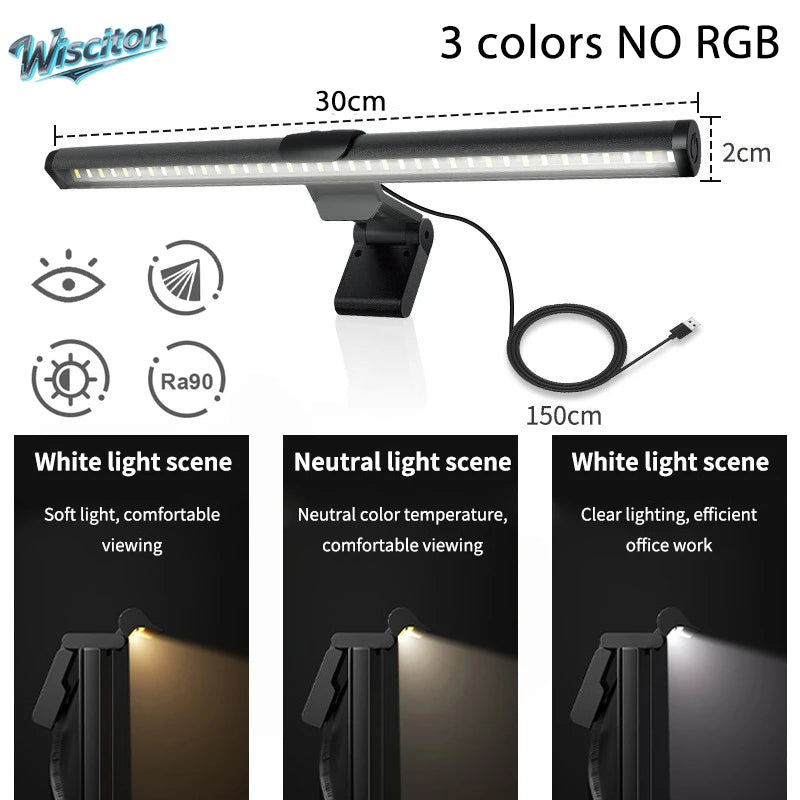 LED Monitor Light Bar – 3 Color Temps, Dimmable, Eye Protection