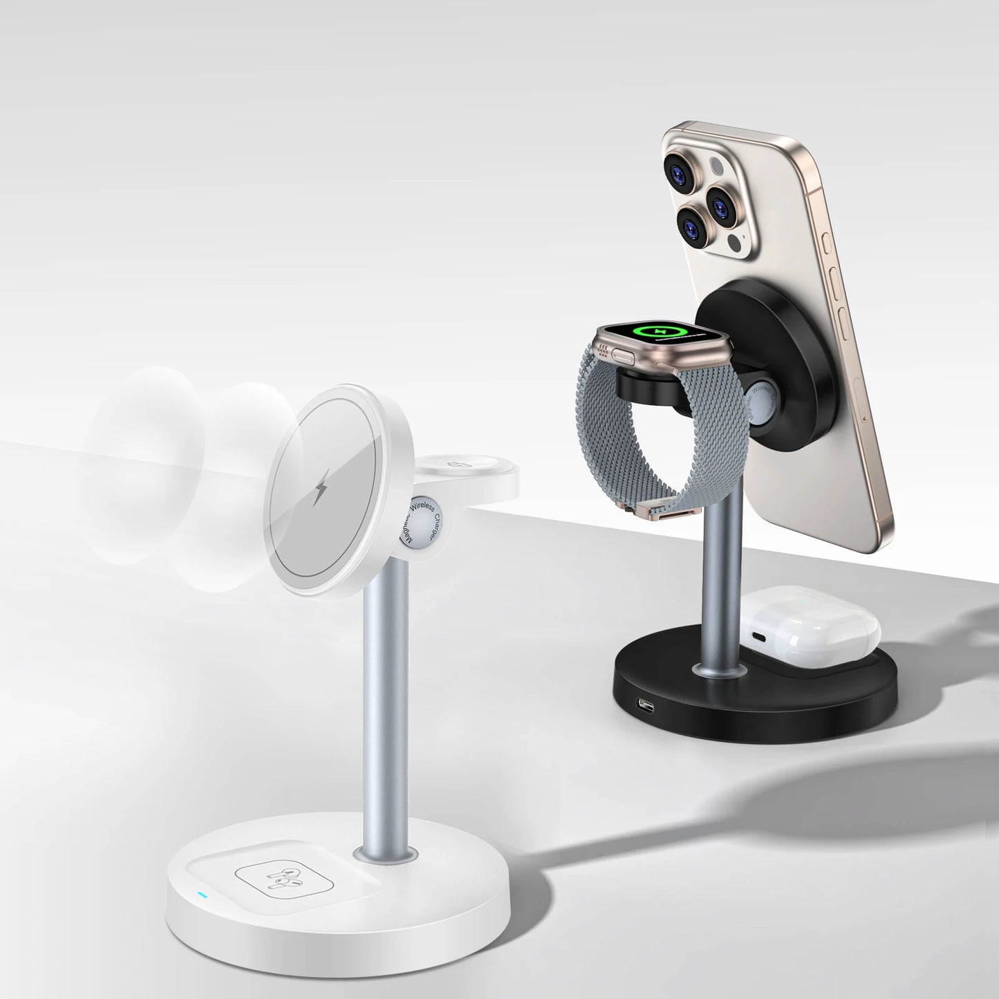 15W Fast Wireless Charger Stand 3-in-1 Magnetic Wireless Charger For iPhone 12-16 Series iWatch And AirPods Adjustable Angle