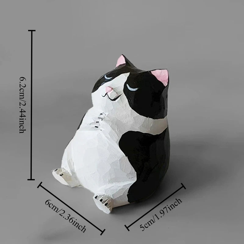 Cute Cartoon Desk Decoration Handmade Wood Cat Fishing Figurine Hand Carved Wooden Craft Adorable Animal Sculpture Creative Gift