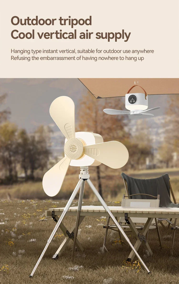 Portable Rechargeable Ceiling Fan – 4 Speeds, LED Light, Remote