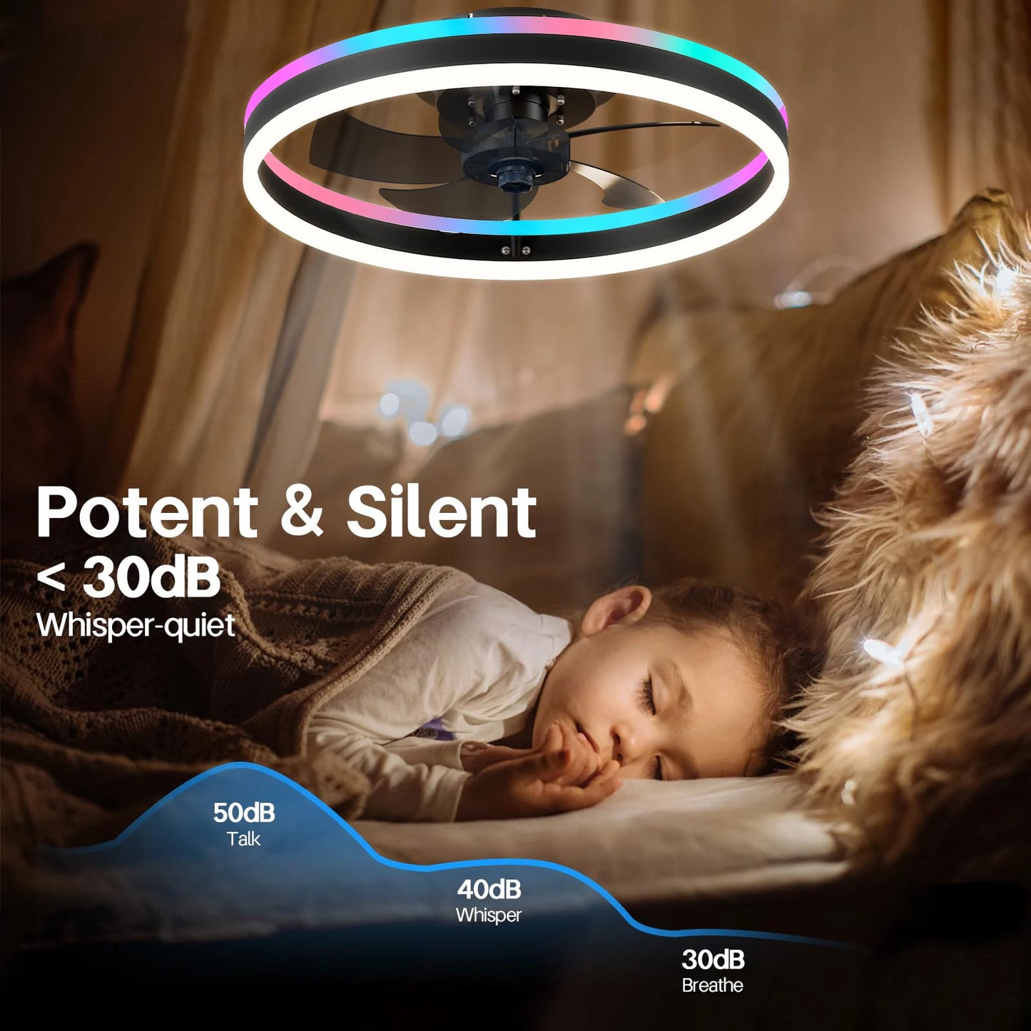 50CM RGB Ceiling Fan with LED Light – 6 Speeds, Remote Control