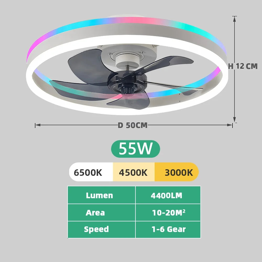 50CM RGB Ceiling Fan with LED Light – 6 Speeds, Remote Control