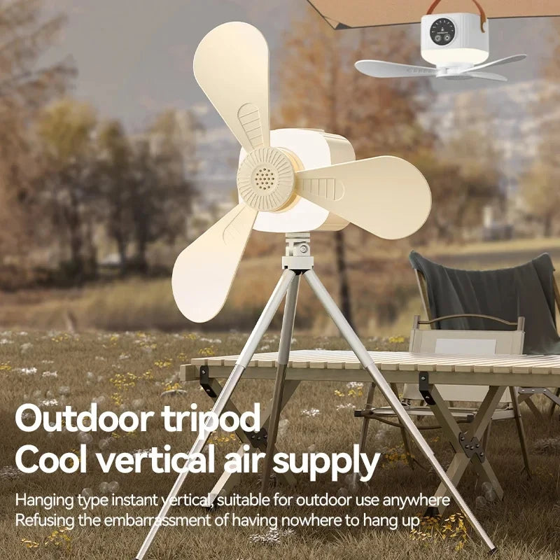 Portable Rechargeable Ceiling Fan – 4 Speeds, LED Light, Remote