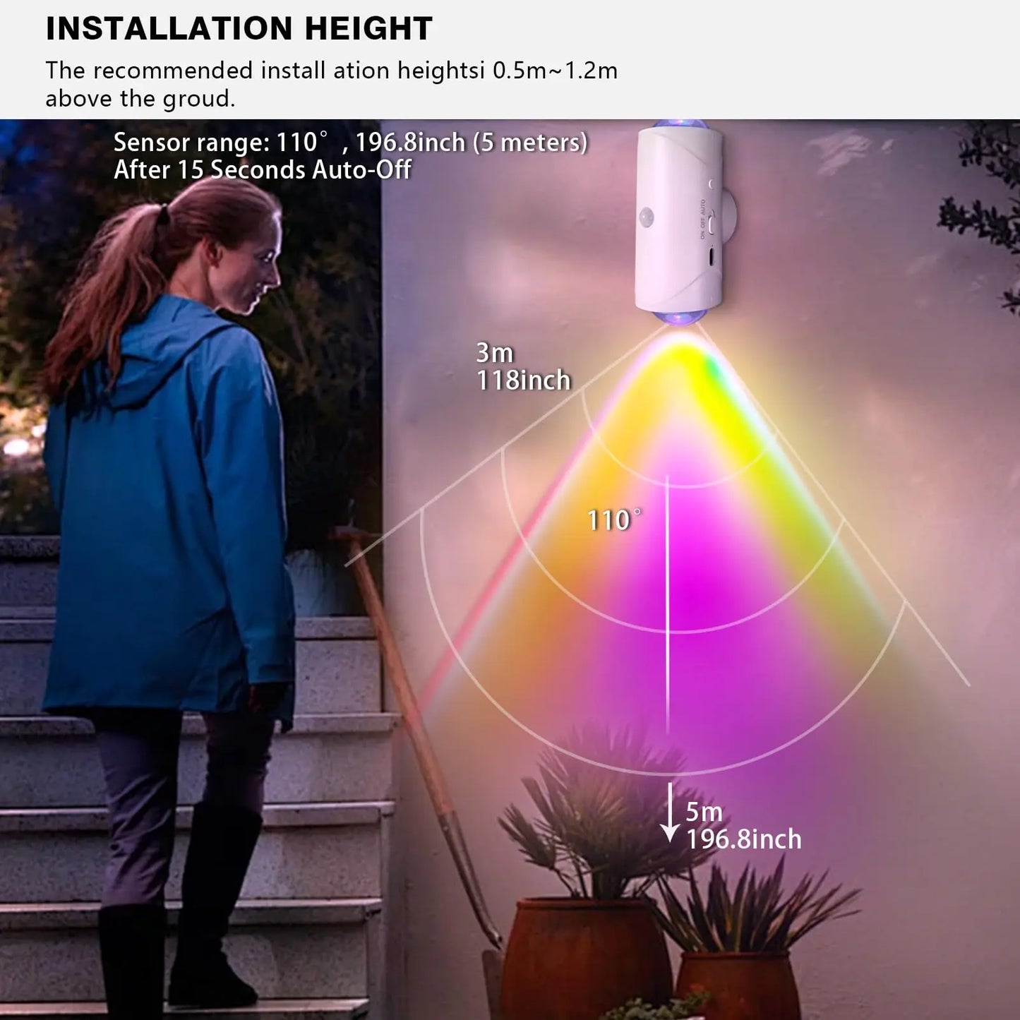 RGB LED Night Light with Motion Sensor Rechargeable Wall Lamp Gradient Ambient Light Dimmable Indoor Light Magnetic Step Lamp