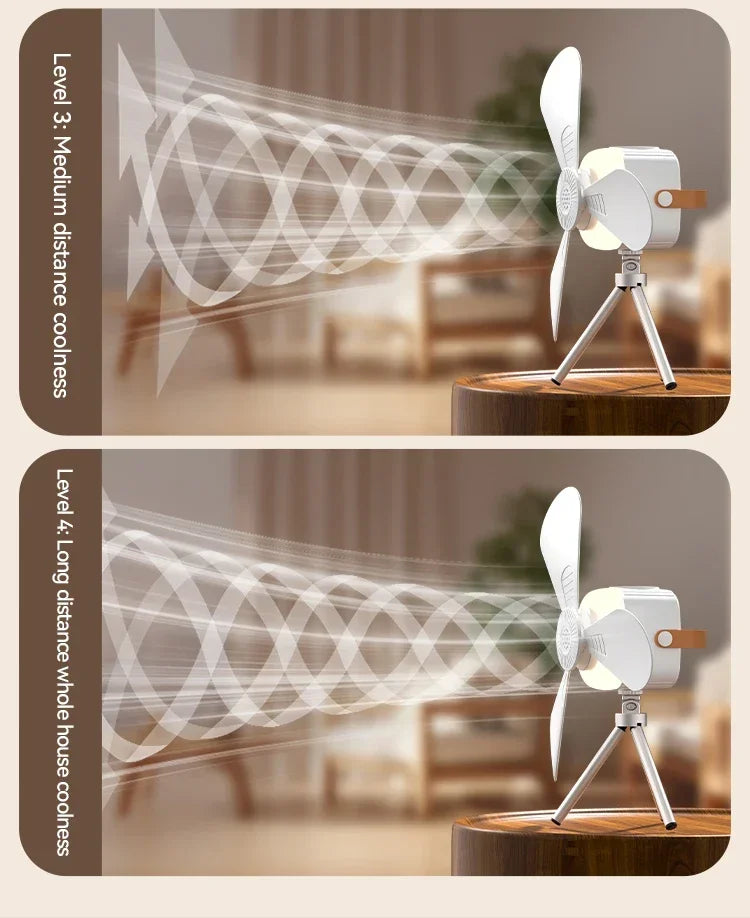 Portable Rechargeable Ceiling Fan – 4 Speeds, LED Light, Remote